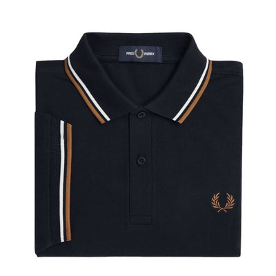 Fred Perry Navy/Brown Twin Tipped Polo Stylish Men's WearPOLO SHIRT