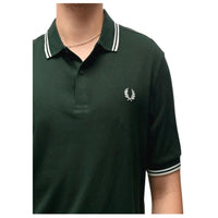 Fred Perry Men's Twin Tipped Polo Night Green/White Iconic Casual Shirt