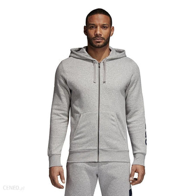 Adidas Mens Essential Linear Fleece Zip Hoodie Gym Running Top  Grey