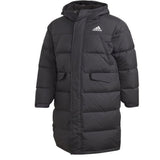 Adidas Long Coat Mens Black Long Down Parka Coat Full Zip Hooded Hiking Coat