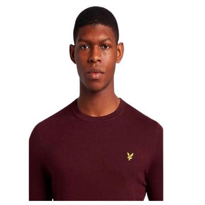 LYLE & SCOTT Men's Merino Crew Jumper Burgundy Knit Sweater Warm Pullover