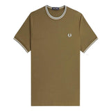 Fred Perry Men's Twin Tipped Tee Green Cotton T-Shirt - Iconic Casual Style