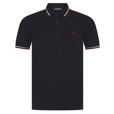 Fred Perry Navy/Red Twin Tipped Polo Stylish Men's Wear T SHIRT