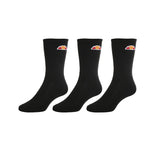 Pack of 3 Ellesse Mens Socks Black Mens Sports Socks Gym Running Crew Socks