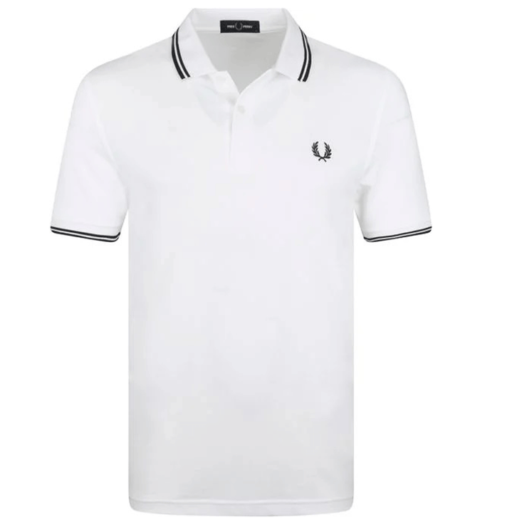 FRED PERRY TWIN TIPPED POLO TOP WHITE-BLK