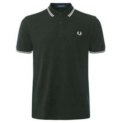 Fred Perry Men's Twin Tipped Polo Night Green/White Iconic Casual Shirt