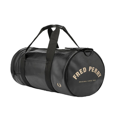 Fred Perry Tonal PU Barrel Bag Black Classic Gym Style bag