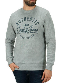 JACK & JONES JJHERO Sweatshirt  Grey, Men's Casual Crew Neck