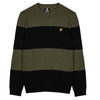 Lyle & Scott Jumper Wide Stripe Pullover Mens Green/Black Casual Jumper Stripey