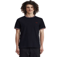 Fred Perry TWIN  T SHIRT TIPPED TEE NAVY/RED