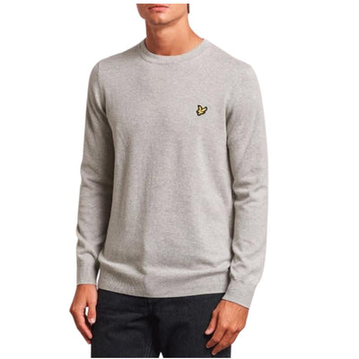 LYLE & SCOTT Merino Crew Jumper Grey/Tan Men's Wool Knit Sweater Pullover