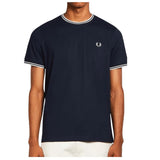 Fred Perry Men's Twin Tipped Tee Navy Crew Neck Cotton T-Shirt - Classic Style