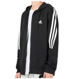 ADIDAS 3 Stripe Full Zip Hoodie Black - Classic Athletic Jacket for Men