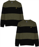 Lyle & Scott Jumper Wide Stripe Pullover Mens Green/Black Casual Jumper Stripey