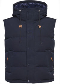 Superdry Gilet Mens Navy Sleeveless Hooded Everest Jacket Hiking Gilet Hoodie