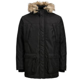 Jack & Jones Mens Coat Parka Long Sleeve Winter Coat Black Zip Coat Long Coat