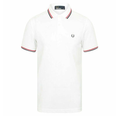 FRED PERRY  TWIN TIPPED POLO TOP WHI/NVY/RED