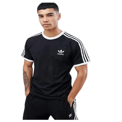 Adidas men's 3 stripe tee black/white short sleeve casual shirt