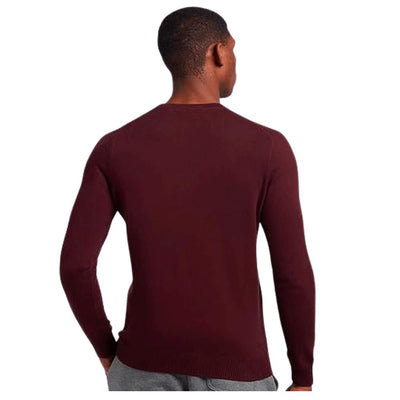 LYLE & SCOTT Men's Merino Crew Jumper Burgundy Knit Sweater Warm Pullover