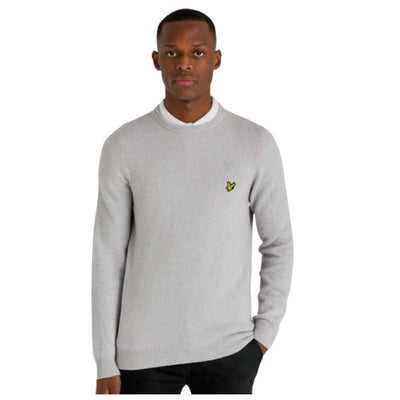 LYLE & SCOTT Men's Crew Jumper L Grey Marl Knit Sweater Classic Pullover Top