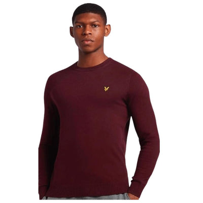 LYLE & SCOTT Men's Merino Crew Jumper Burgundy Knit Sweater Warm Pullover