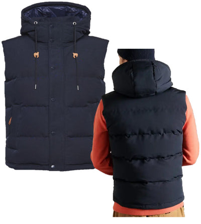 Superdry Gilet Mens Navy Sleeveless Hooded Everest Jacket Hiking Gilet Hoodie