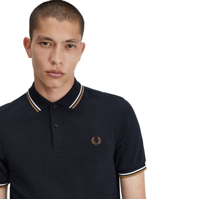 Fred Perry Navy/Brown Twin Tipped Polo Stylish Men's WearPOLO SHIRT