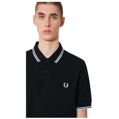 Fred Perry Men's Twin Tipped Polo Black/White Iconic Casual Shirt