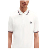 Fred Perry Twin Tipped Polo Shirt White/Red - Men's Classic Casual Fit