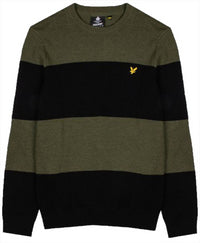 Lyle & Scott Jumper Wide Stripe Pullover Mens Green/Black Casual Jumper Stripey