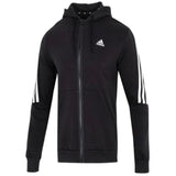 ADIDAS 3 Stripe Full Zip Hoodie Black - Classic Athletic Jacket for Men