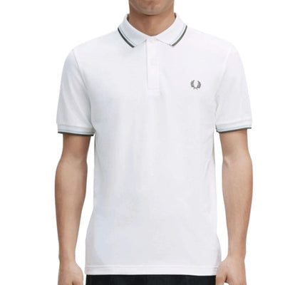 Fred Perry White/Ice/Green Twin Tipped Polo Classic Wear POLO  t SHIRT