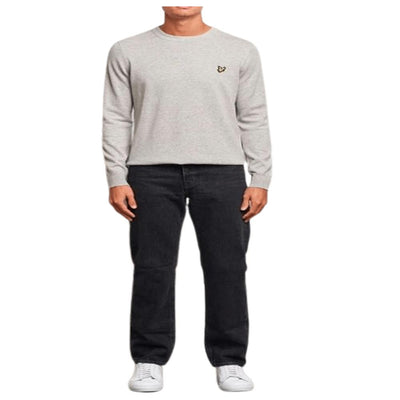 LYLE & SCOTT Merino Crew Jumper Grey/Tan Men's Wool Knit Sweater Pullover