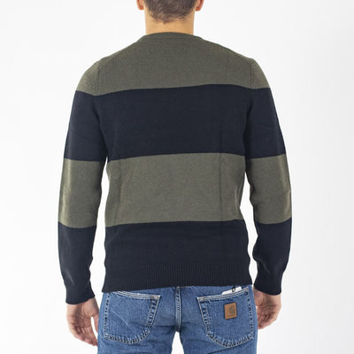 Lyle & Scott Jumper Wide Stripe Pullover Mens Green/Black Casual Jumper Stripey