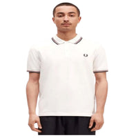 Fred Perry Twin Tipped Polo Shirt White/Red - Men's Classic Casual Fit