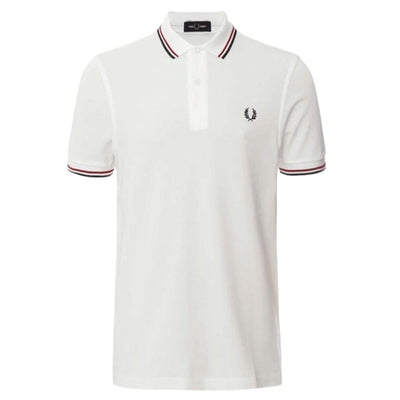 Fred Perry Twin Tipped Polo Shirt White/Red - Men's Classic Casual Fit