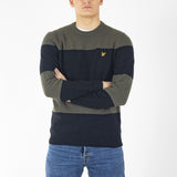 Lyle & Scott Jumper Wide Stripe Pullover Mens Green/Black Casual Jumper Stripey