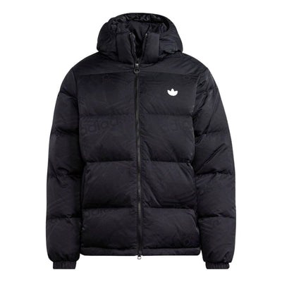 Adidas Mens Jacket Black Hooded Puffer Jacket Long Sleeve Full Zip Jacket