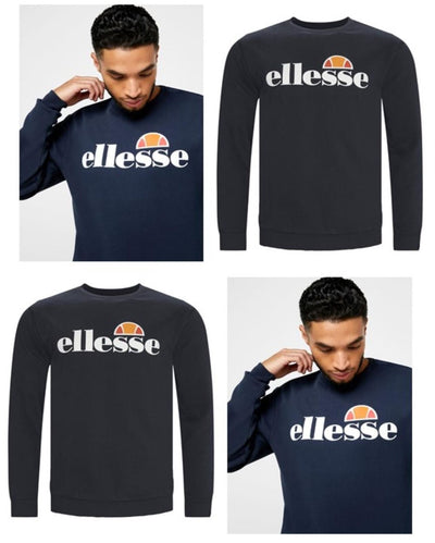 Ellesse Men's Succiso Sweatshirt Gym Jumper Crew Neck Sports Pullover Navy