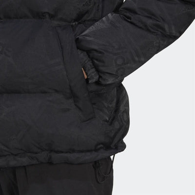 Adidas Mens Jacket Black Hooded Puffer Jacket Long Sleeve Full Zip Jacket