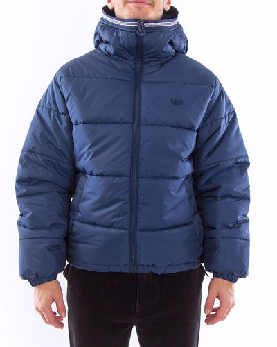 Adidas Mens Puffer Hooded Jacket Padded Puff Jacket Navy Winter Zip Coat