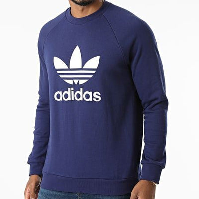 Adidas Mens Jumper Trefoil Sweatshirt Navy Pullover Gym Jumper Casual Sweat Top