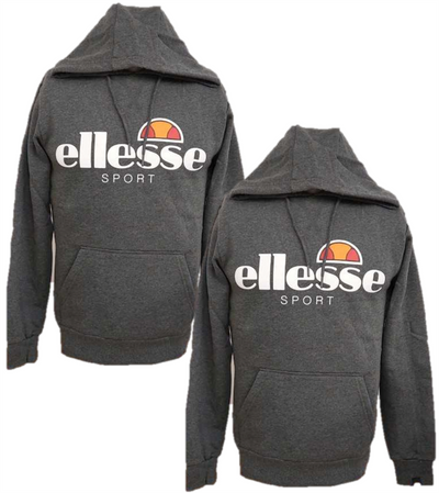 Ellesse Hoodie Mens Drawstring Pullover Dark Grey Long Sleeve Gym Hoodie