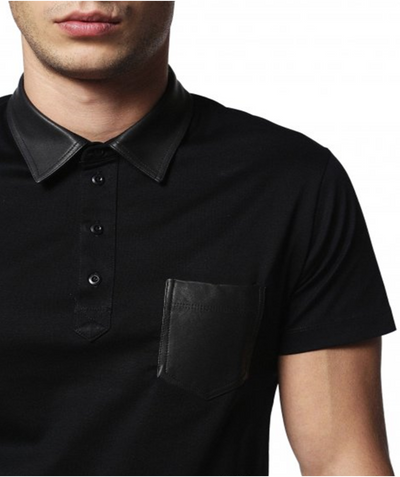Diesel T Shirt Mens Black Collared T-Shirt Short Sleeve Casual Smart Tee